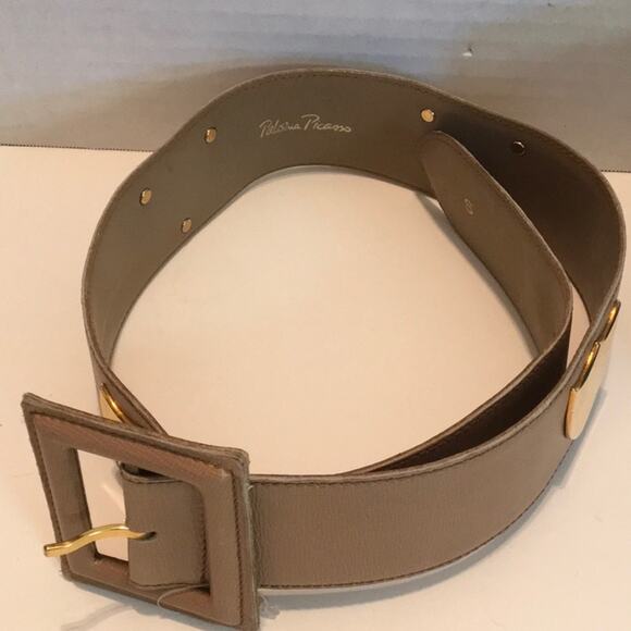 PALOMA PICASSO AUTHENTIC TAUPE WIDE LEATHER BELT - Picture 4 of 4